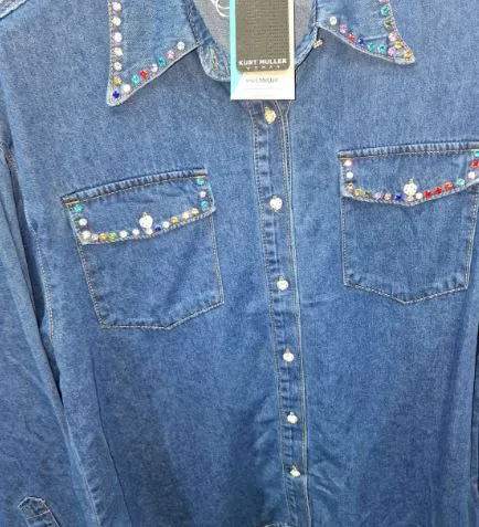 (3p. pack) Coloured Crystal and Pearl Cotton Denim Shirt