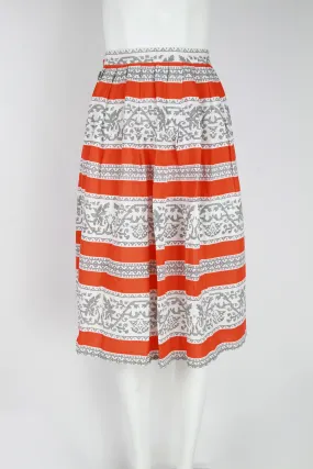 50s skirt orange and white with faux needle point print - S/M
