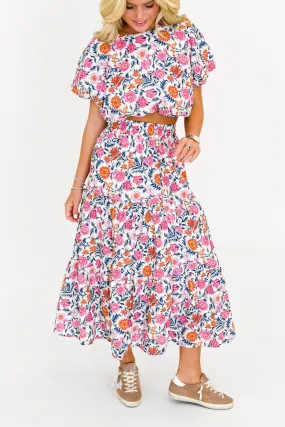 Amber Maxi Skirt Bubble Set - Pink/Orange Floral