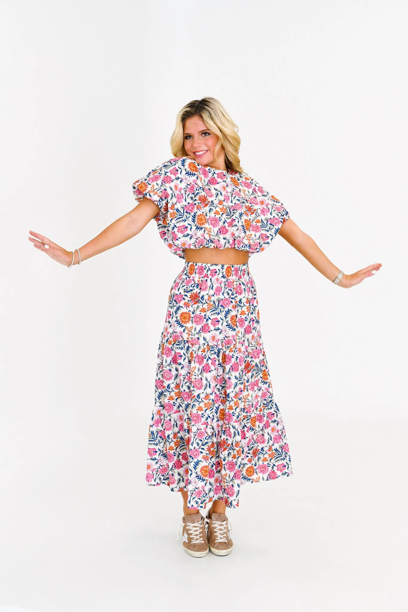 Amber Maxi Skirt Bubble Set - Pink/Orange Floral