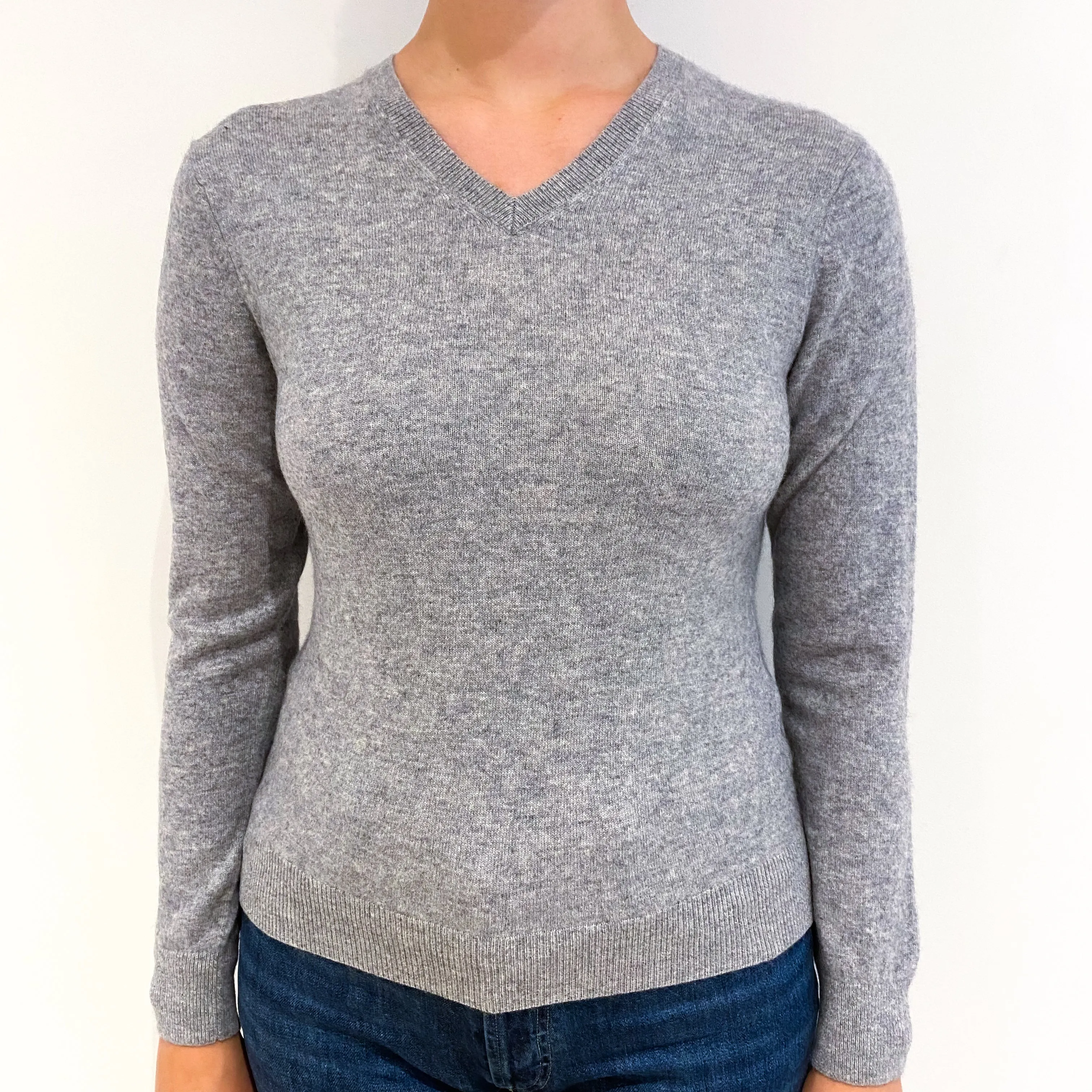 Ash Gray Cashmere V Neck Jumper Small