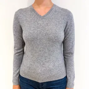 Ash Gray Cashmere V Neck Jumper Small