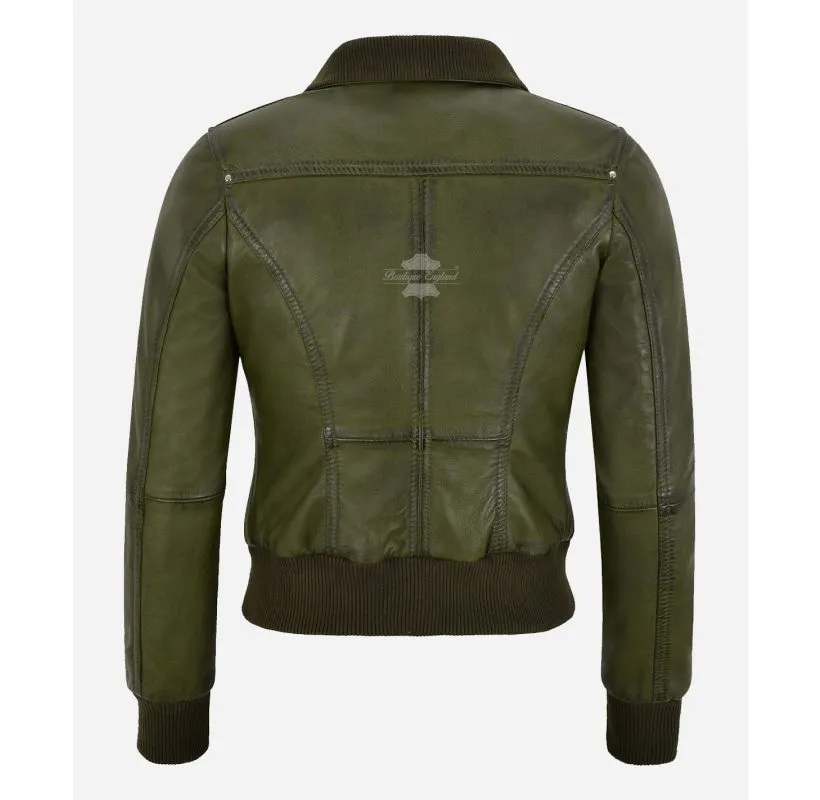 Atlantic Aviator Ladies Bomber Leather Jacket Slim Fit Leather Jacket