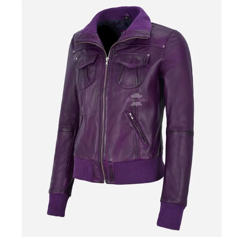 Atlantic Aviator Ladies Bomber Leather Jacket Slim Fit Leather Jacket