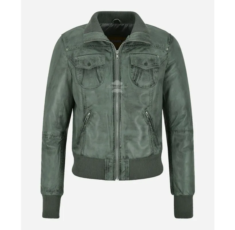 Atlantic Aviator Ladies Bomber Leather Jacket Slim Fit Leather Jacket