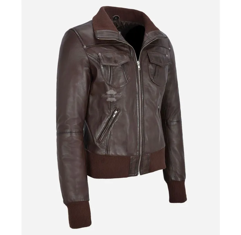 Atlantic Aviator Ladies Bomber Leather Jacket Slim Fit Leather Jacket