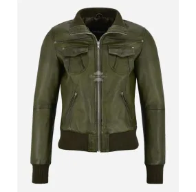 Atlantic Aviator Ladies Bomber Leather Jacket Slim Fit Leather Jacket