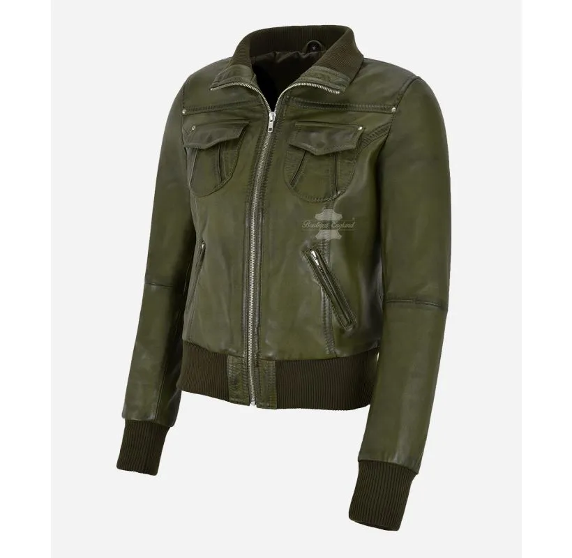 Atlantic Aviator Ladies Bomber Leather Jacket Slim Fit Leather Jacket