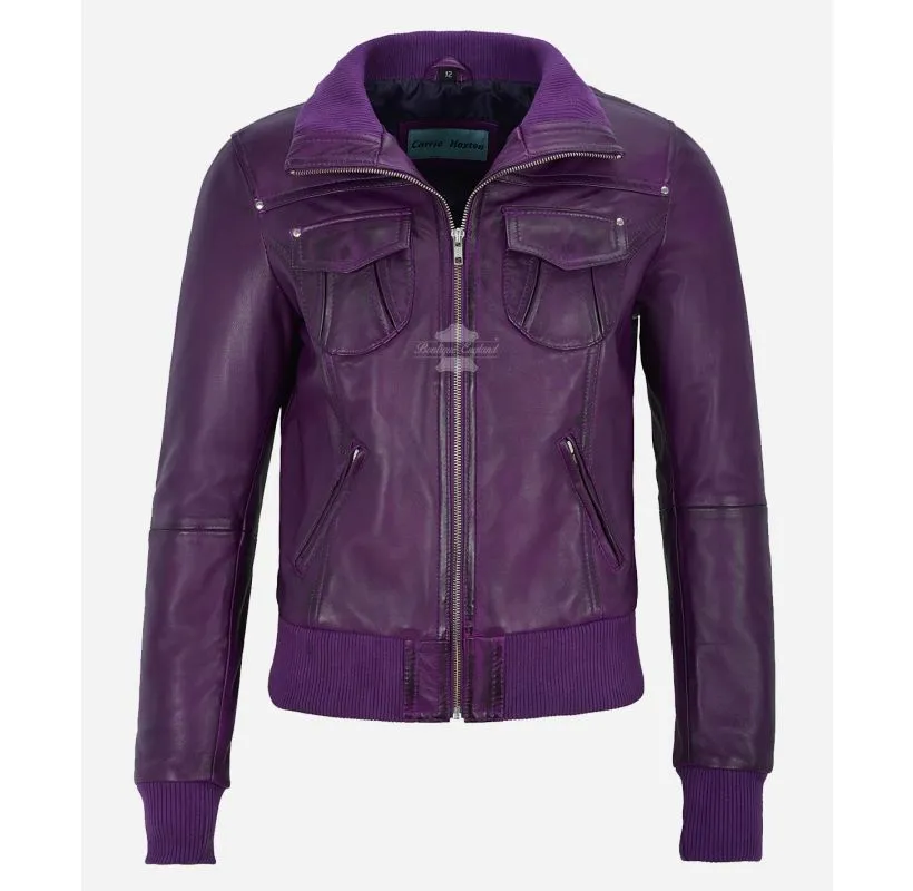 Atlantic Aviator Ladies Bomber Leather Jacket Slim Fit Leather Jacket