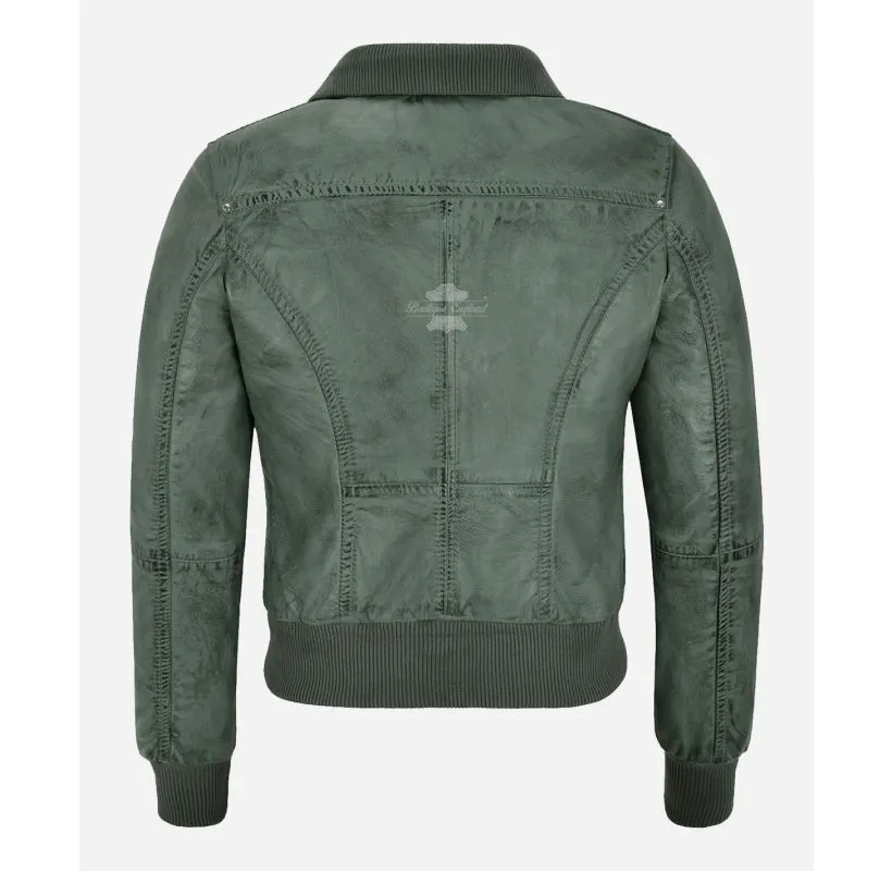 Atlantic Aviator Ladies Bomber Leather Jacket Slim Fit Leather Jacket
