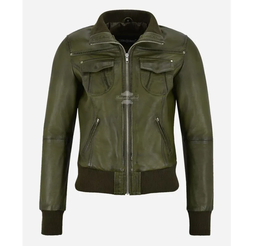 Atlantic Aviator Ladies Bomber Leather Jacket Slim Fit Leather Jacket