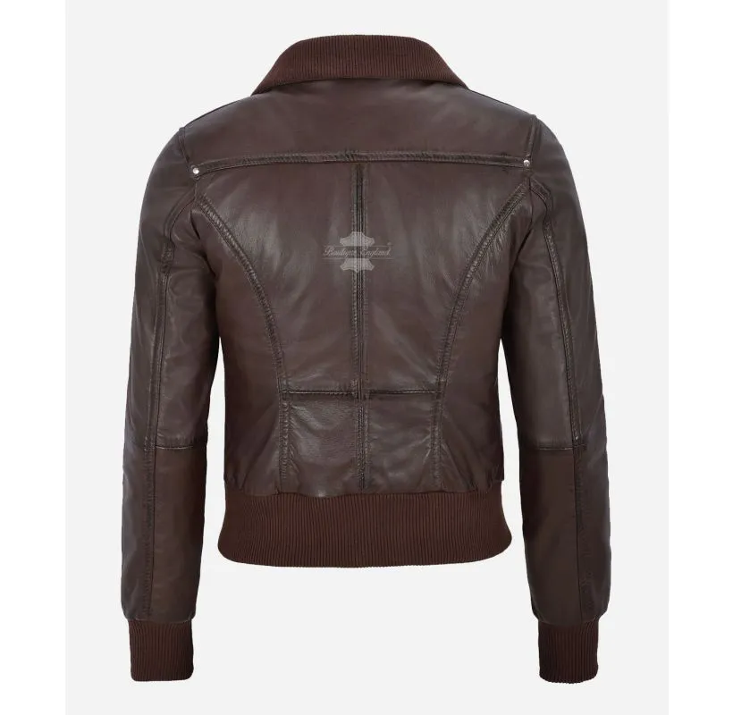 Atlantic Aviator Ladies Bomber Leather Jacket Slim Fit Leather Jacket