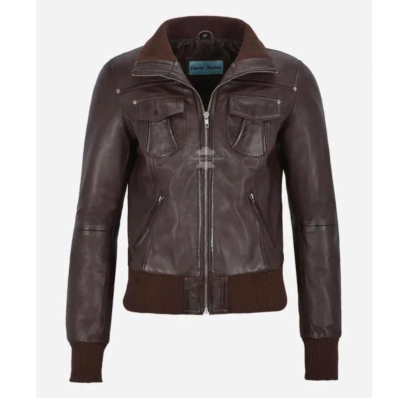 Atlantic Aviator Ladies Bomber Leather Jacket Slim Fit Leather Jacket
