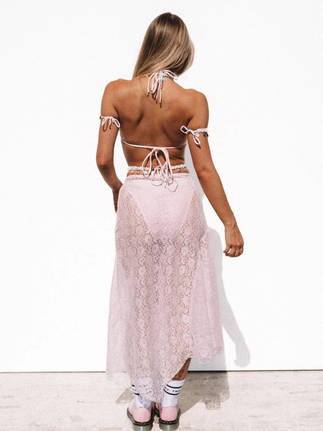 AURORA MIDI SKIRT - PINK LACE