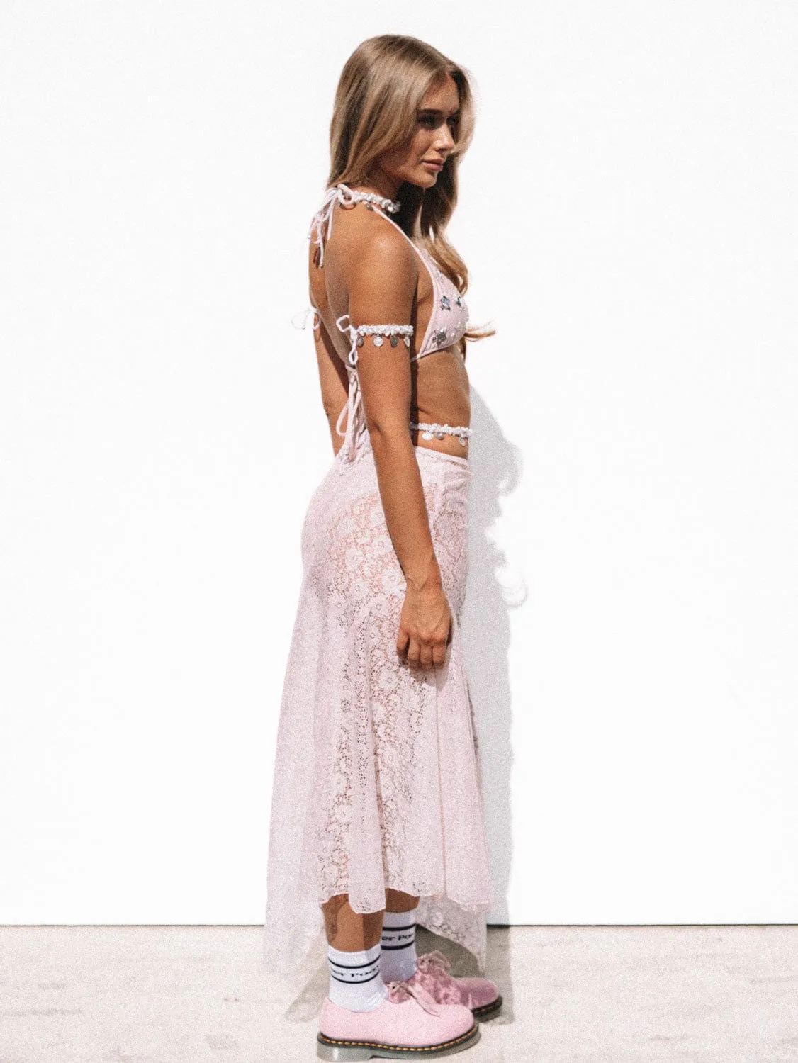 AURORA MIDI SKIRT - PINK LACE