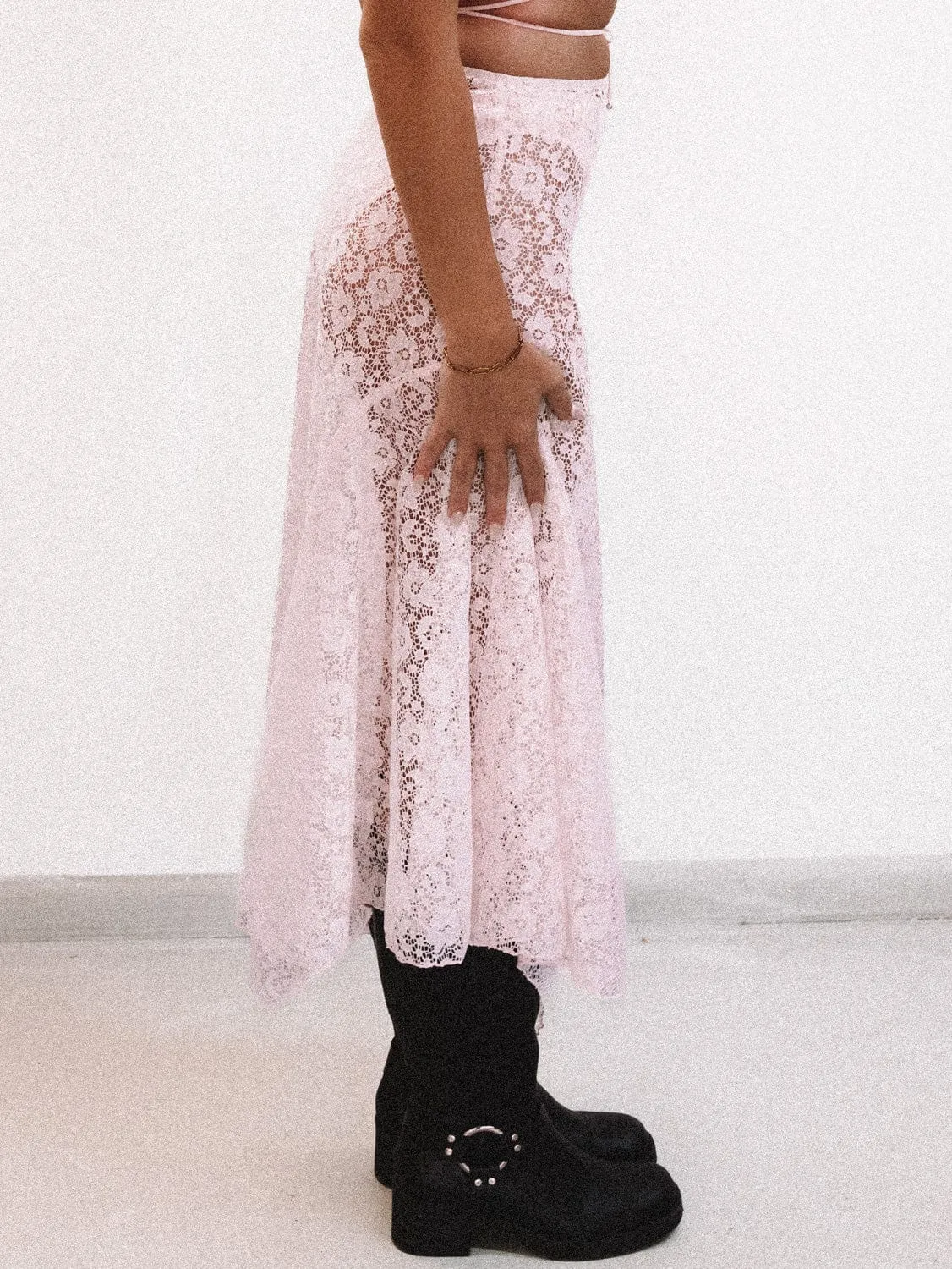 AURORA MIDI SKIRT - PINK LACE