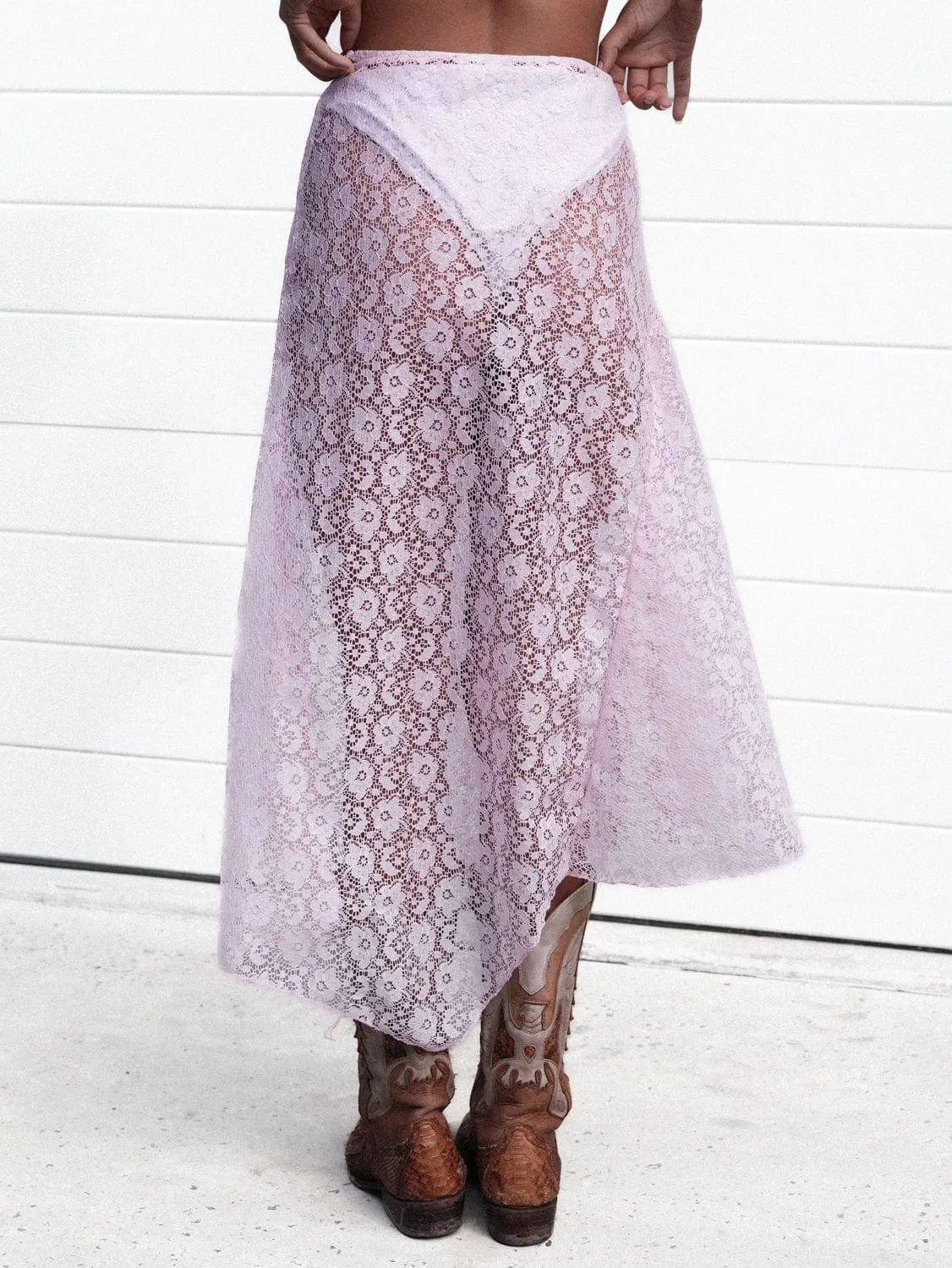 AURORA MIDI SKIRT - PINK LACE