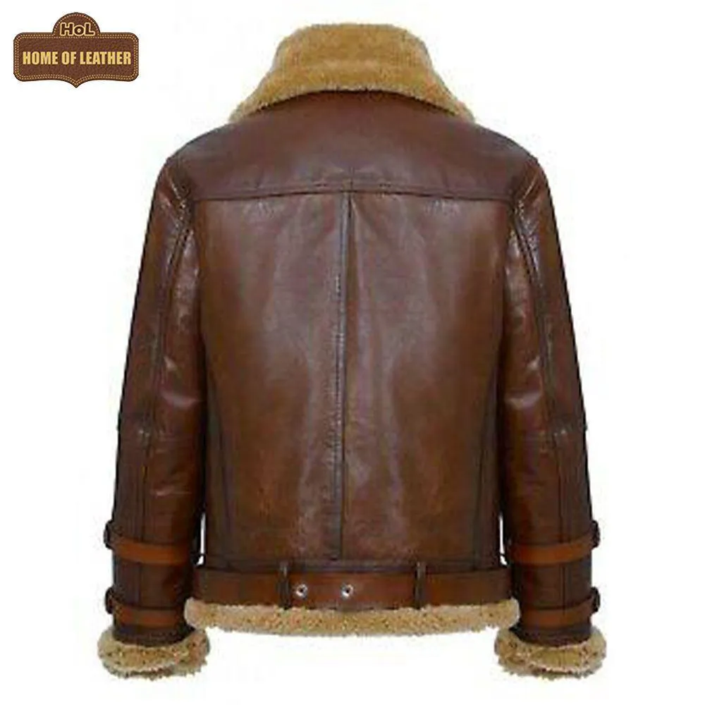 B021 Men's Real Shearling Sheepskin Leather Pilot Aviator Flying Jacket