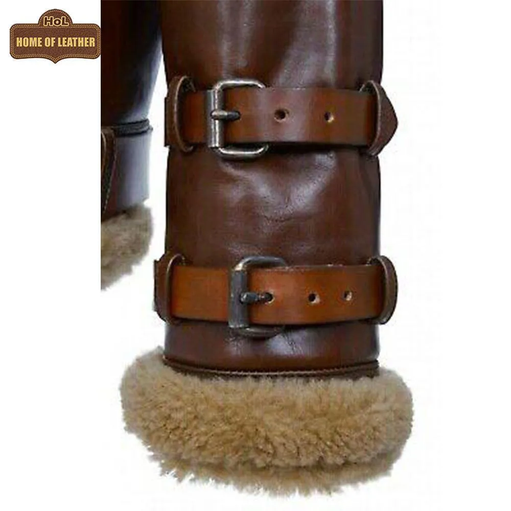 B021 Men's Real Shearling Sheepskin Leather Pilot Aviator Flying Jacket