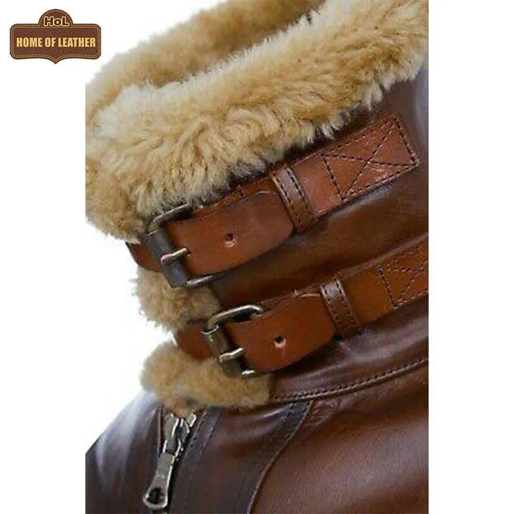 B021 Men's Real Shearling Sheepskin Leather Pilot Aviator Flying Jacket