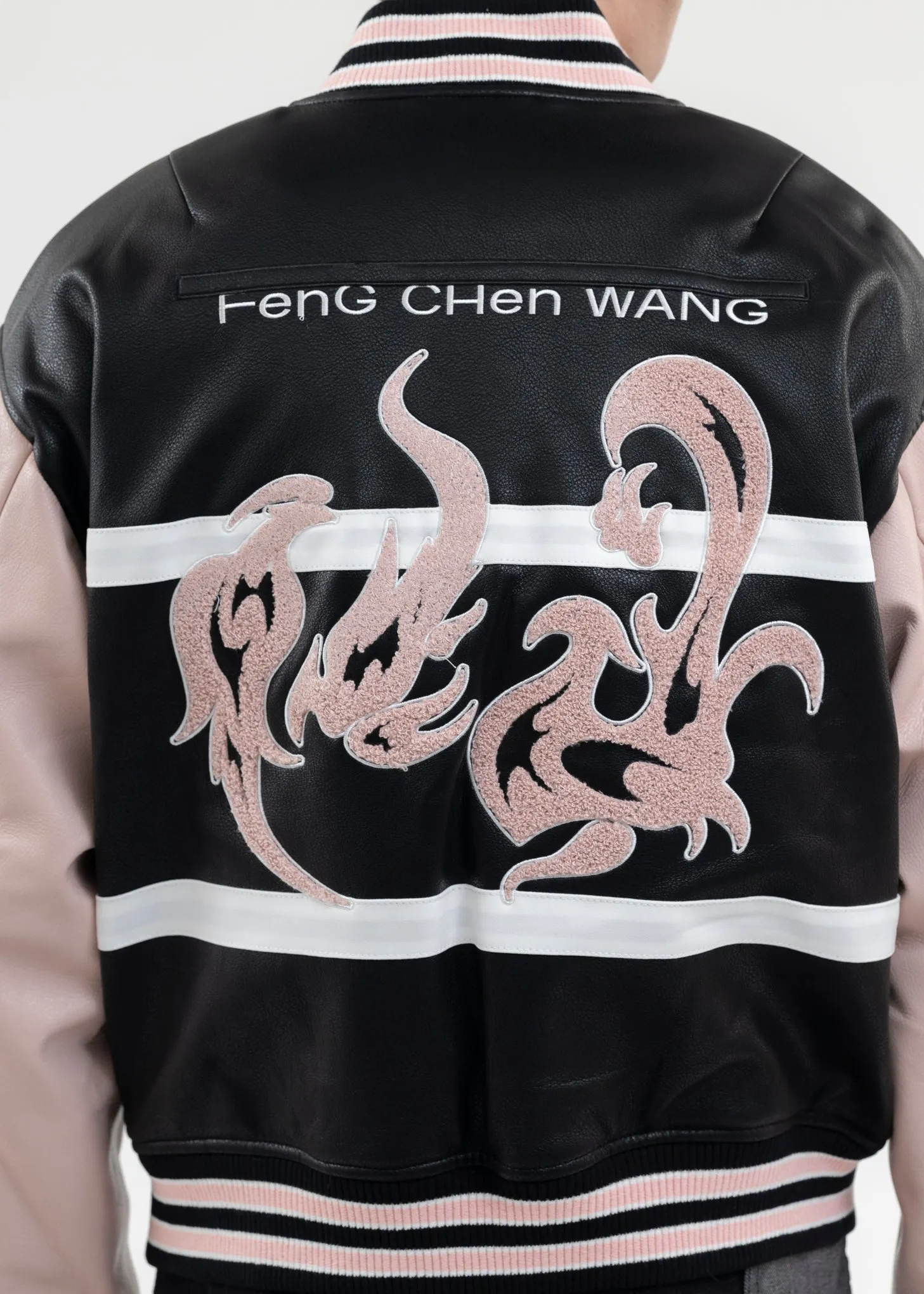 BLACK AND PINK BOMBER JACKET WITH PHOENIX EMBROIDERY