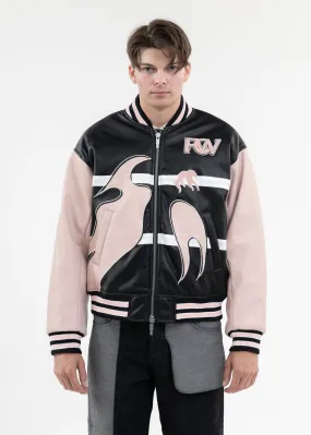 BLACK AND PINK BOMBER JACKET WITH PHOENIX EMBROIDERY
