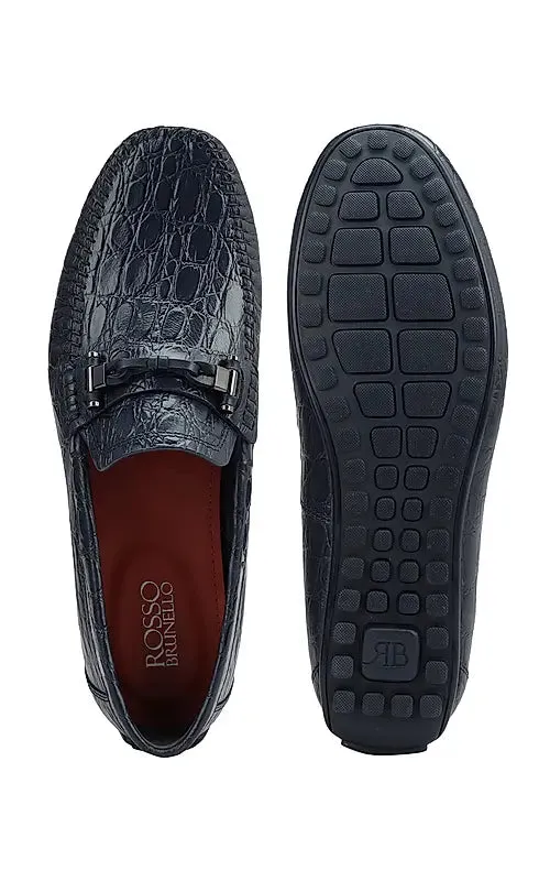Blue Croco Textrured Moccasins