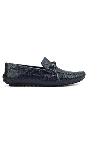 Blue Croco Textrured Moccasins