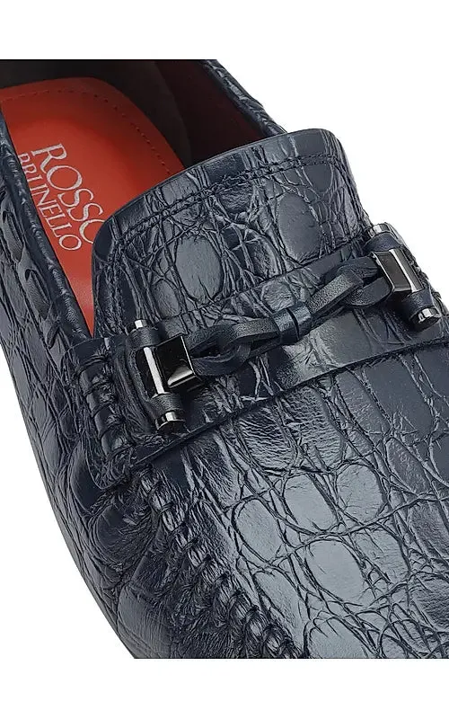 Blue Croco Textrured Moccasins