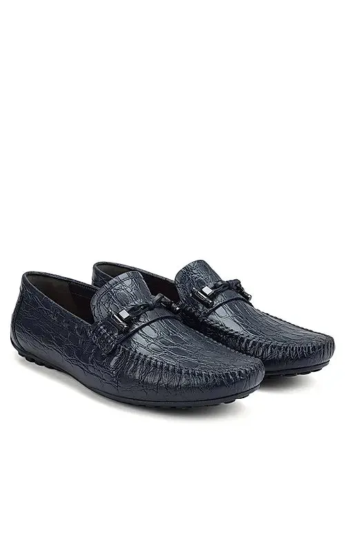 Blue Croco Textrured Moccasins