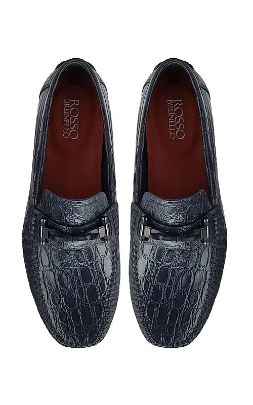 Blue Croco Textrured Moccasins