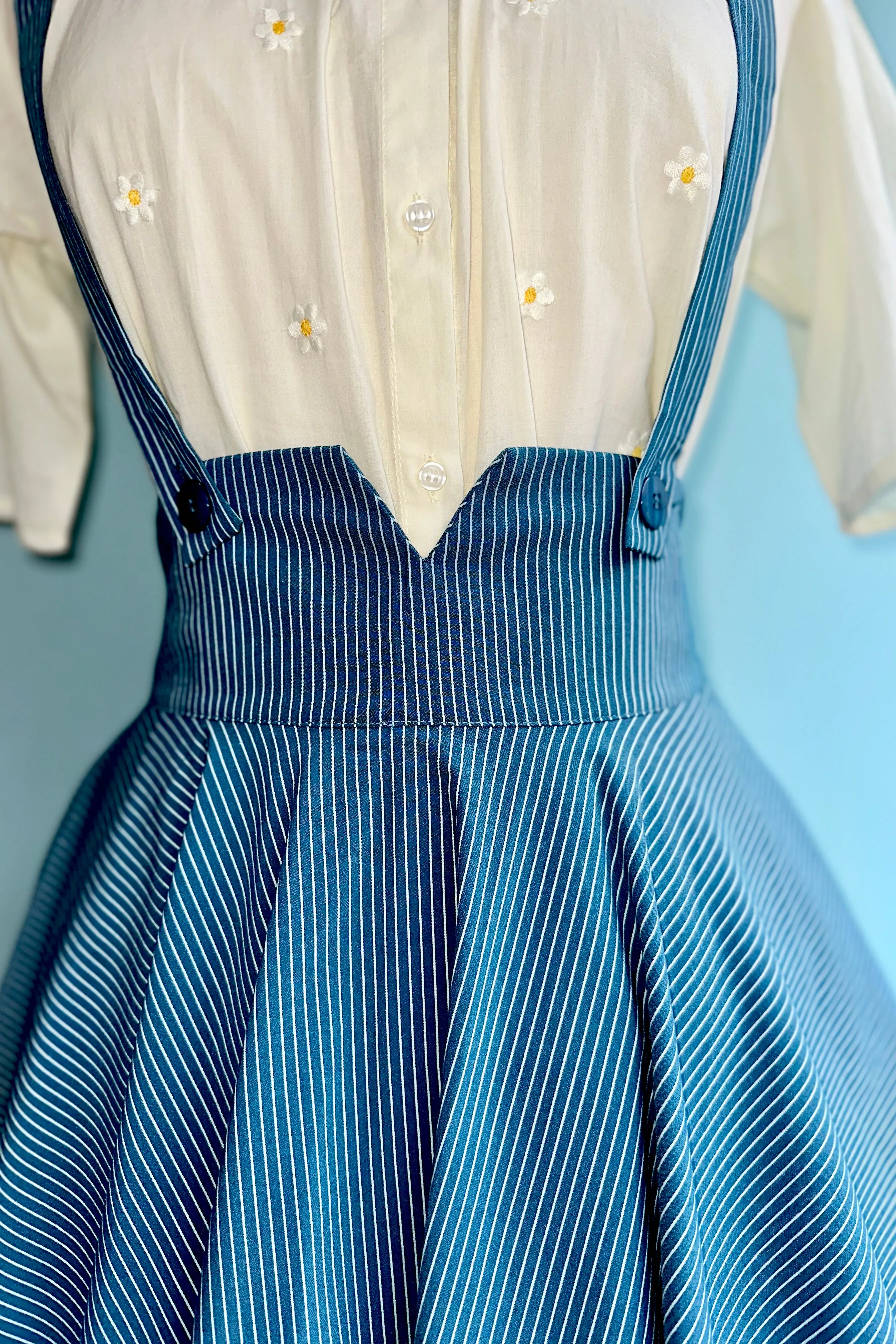 Blue Pinstripe High Waisted Phoebe Skirt by Voodoo Vixen