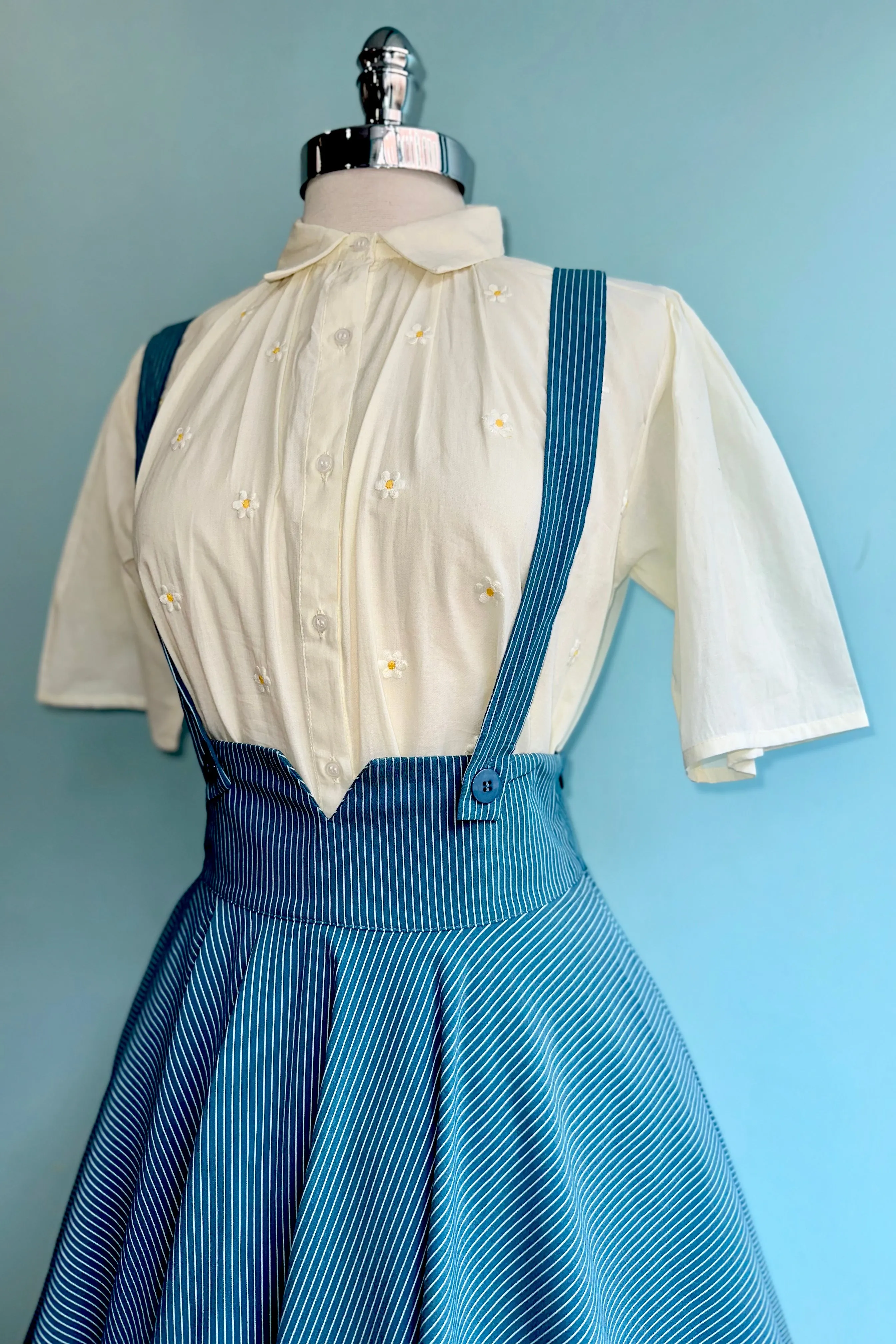 Blue Pinstripe High Waisted Phoebe Skirt by Voodoo Vixen