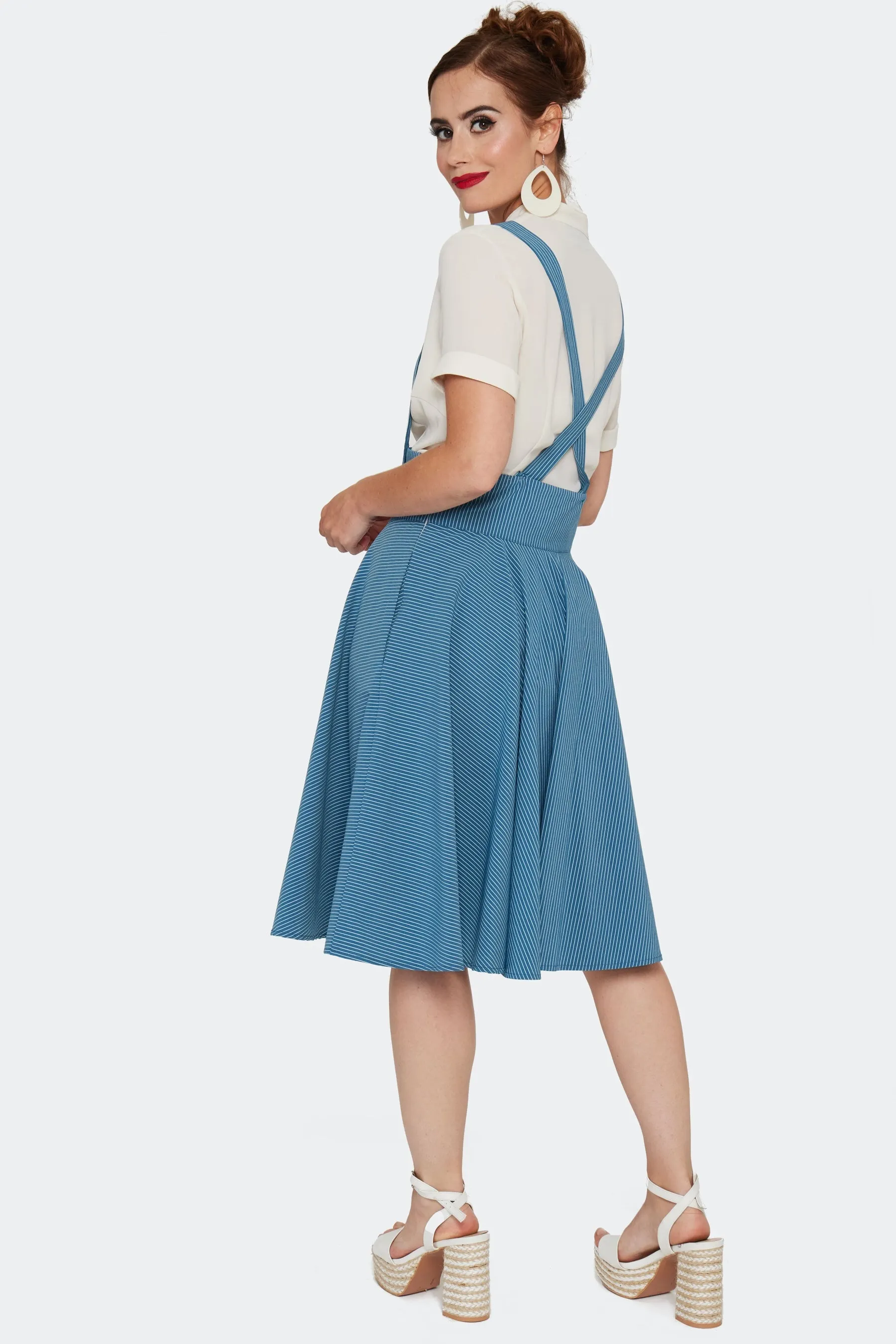 Blue Pinstripe High Waisted Phoebe Skirt by Voodoo Vixen