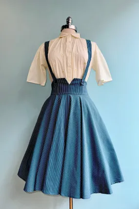 Blue Pinstripe High Waisted Phoebe Skirt by Voodoo Vixen