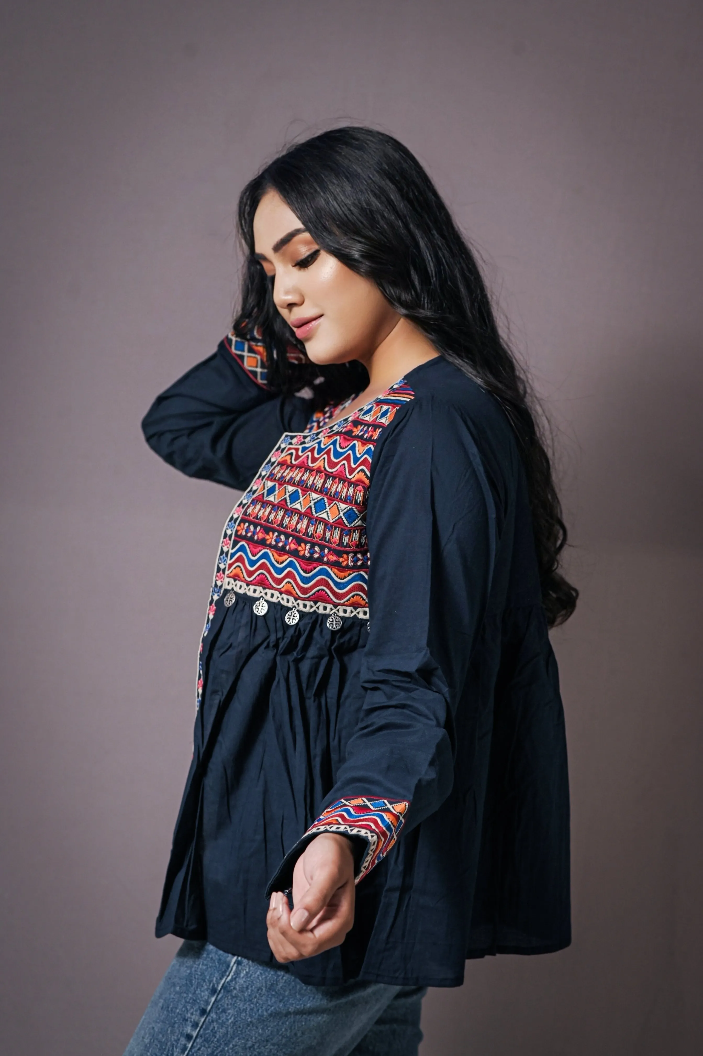 Bohemian Dress Style Cotton Jackets For Women [Navy]