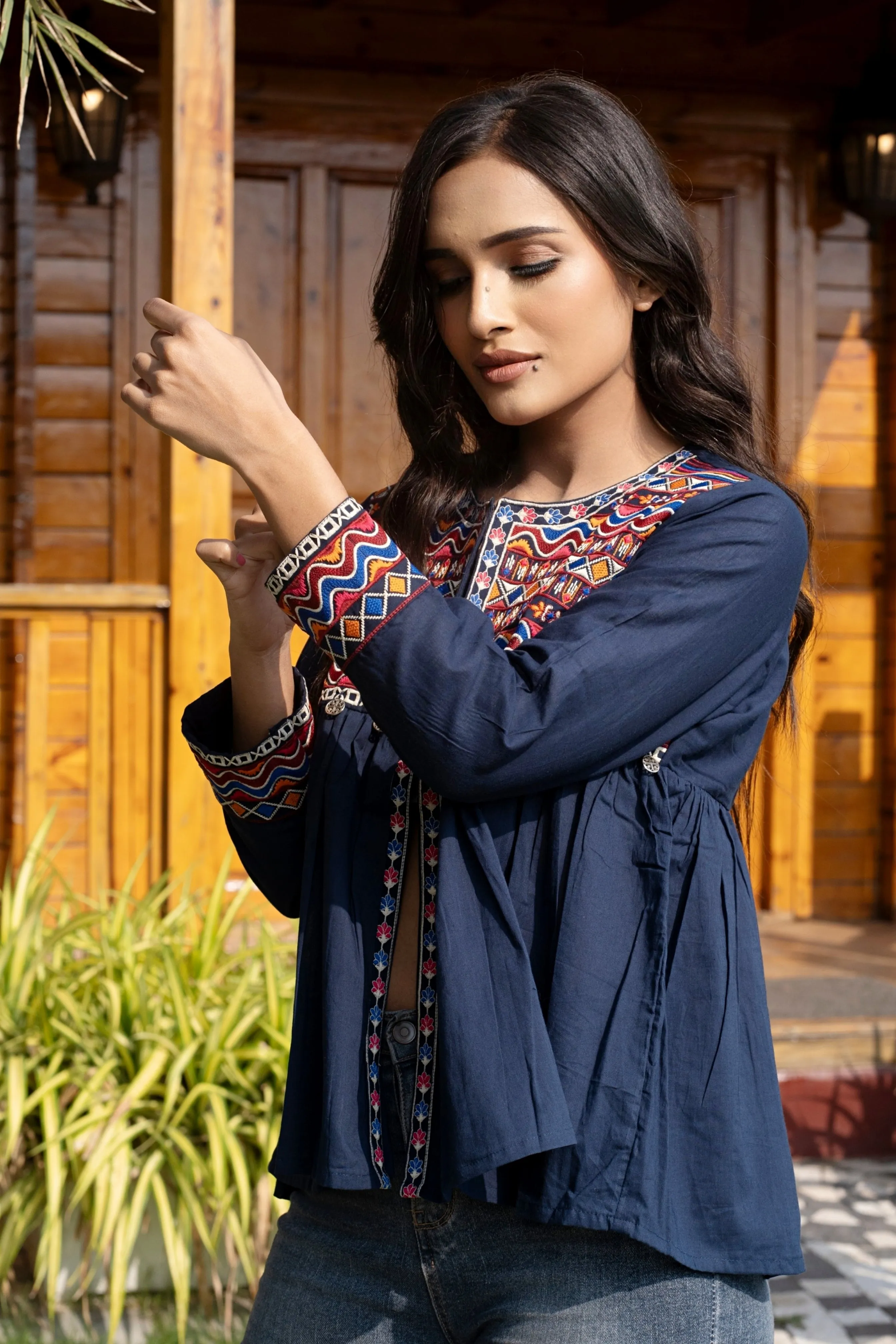 Bohemian Dress Style Cotton Jackets For Women [Navy]