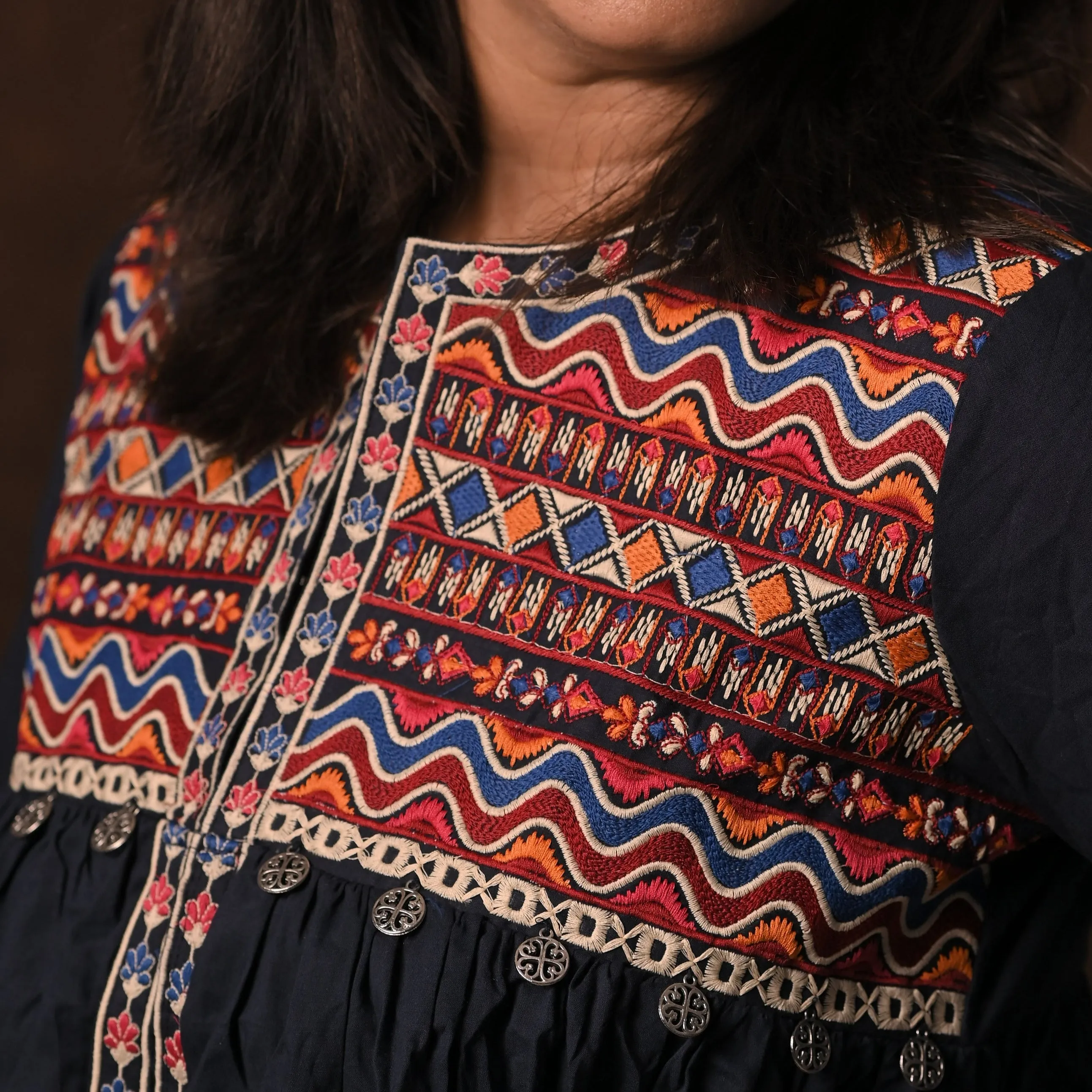 Bohemian Dress Style Cotton Jackets For Women [Navy]