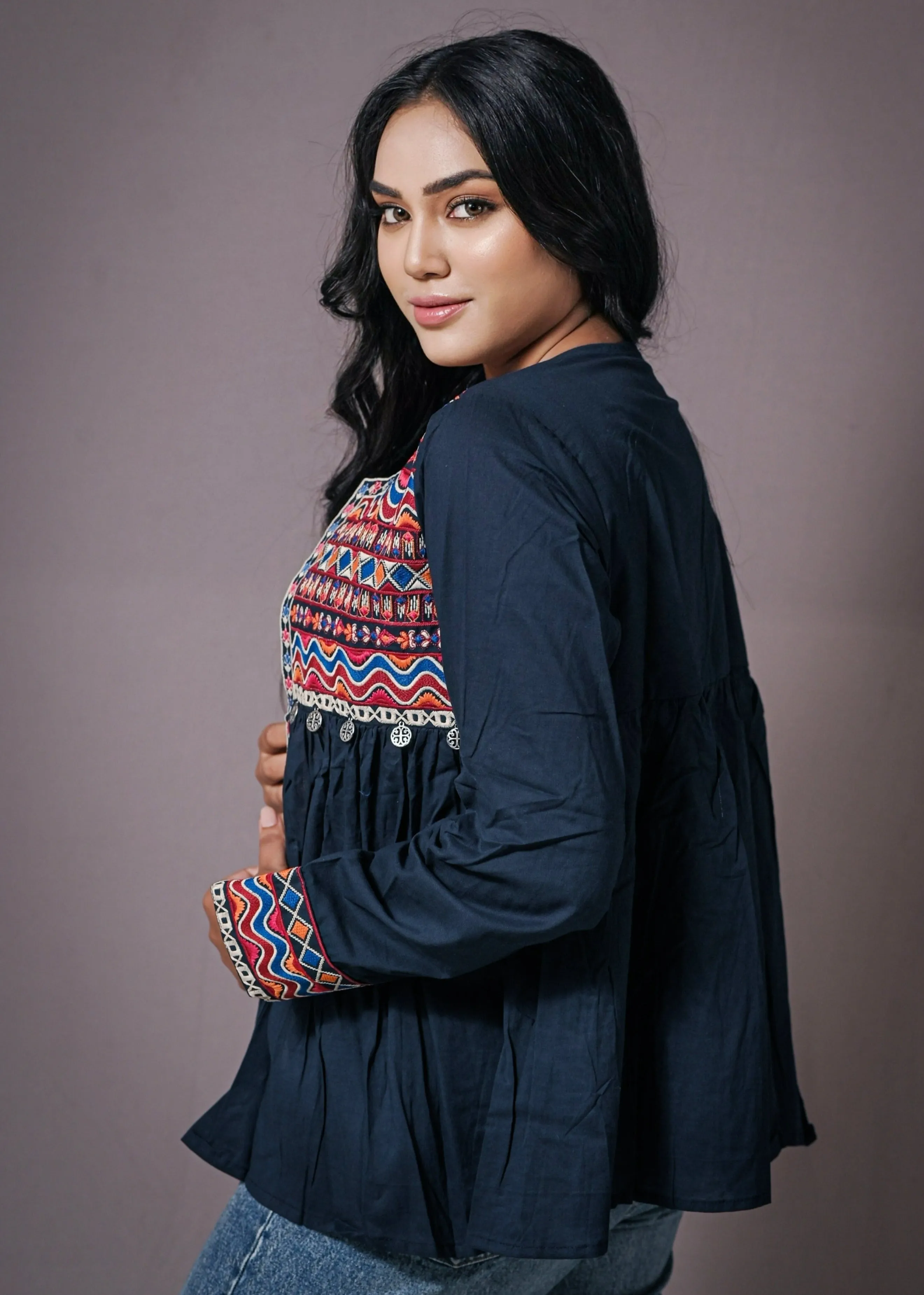 Bohemian Dress Style Cotton Jackets For Women [Navy]