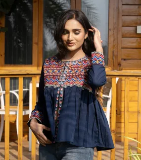 Bohemian Dress Style Cotton Jackets For Women [Navy]