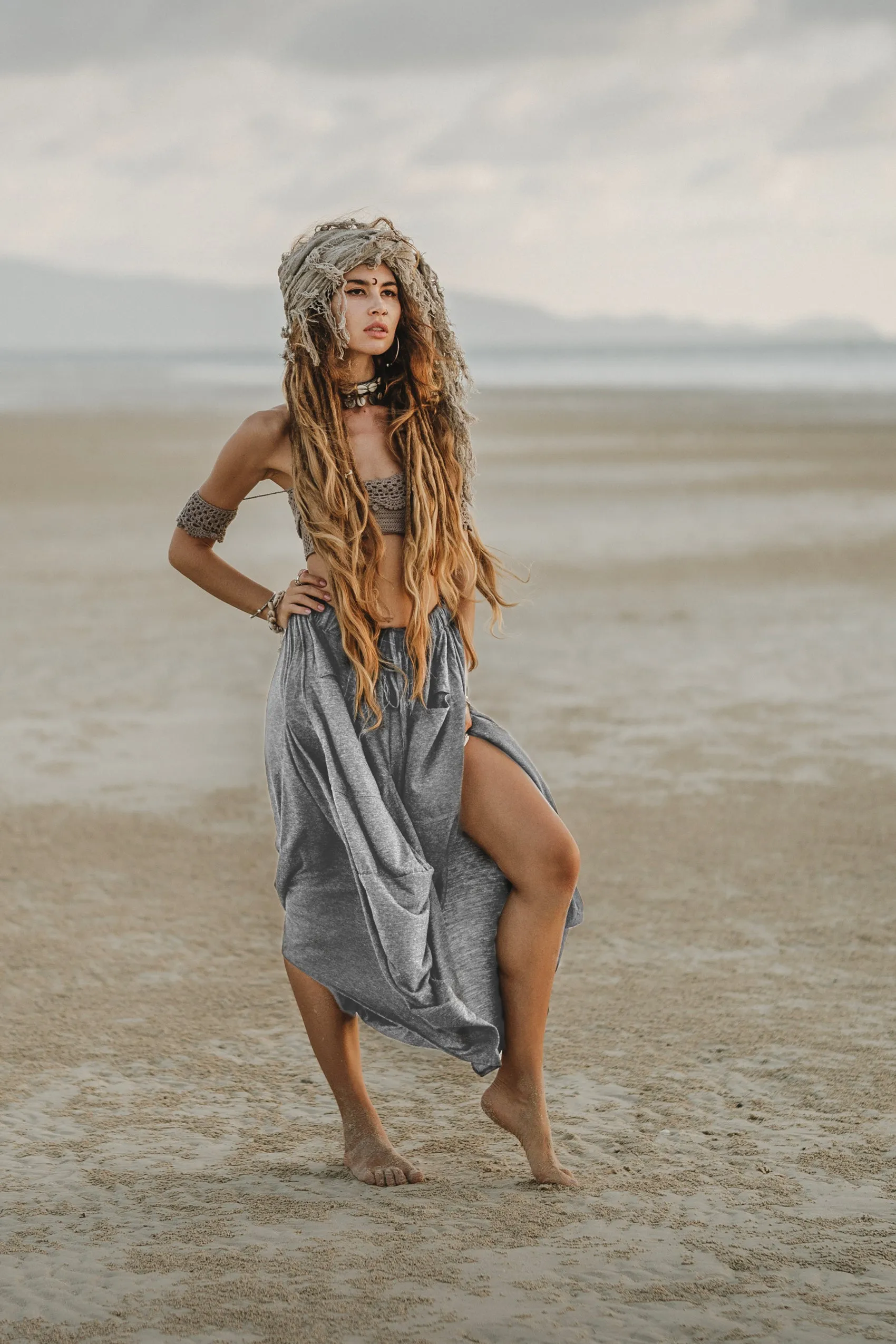 Boho Maxi Skirt Nariya Light Grey