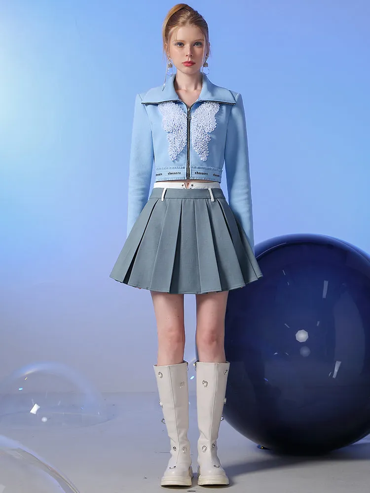 Box-Pleats Flare Casual Mini-Skirt