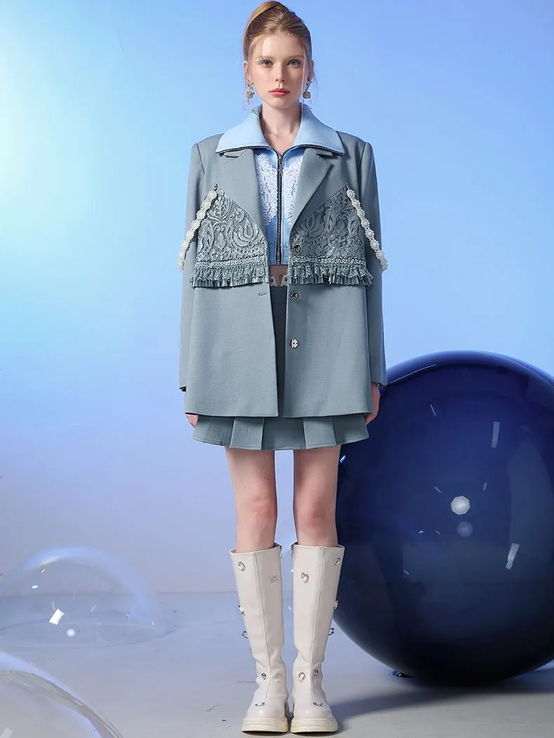 Box-Pleats Flare Casual Mini-Skirt