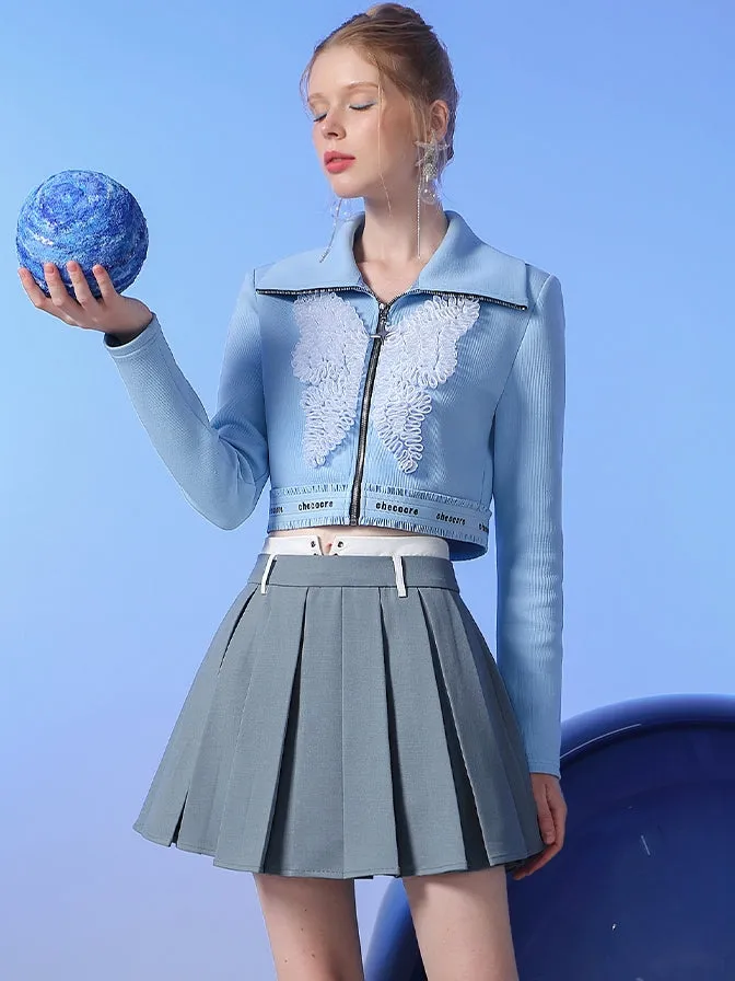 Box-Pleats Flare Casual Mini-Skirt
