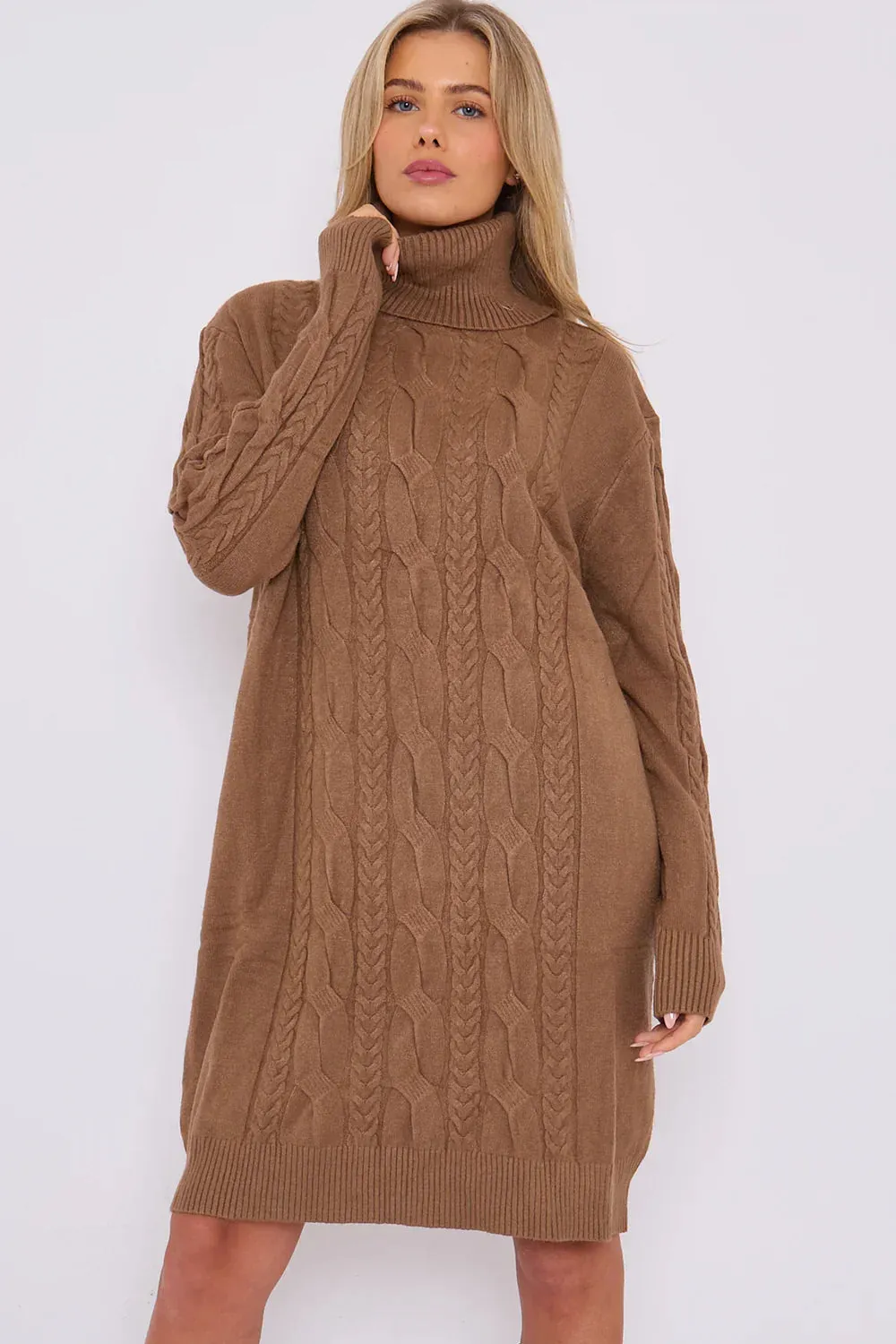 Cable Roll Neck Jumper Dress