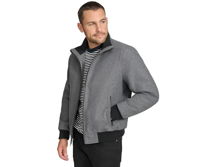 Calvin Klein Mens Bomber Jacket Coat XL Grey Solid Wool