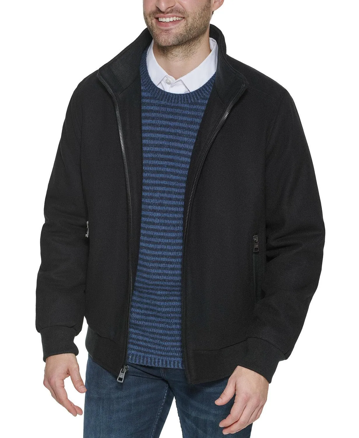 Calvin Klein Mens Regular fit Bomber Jacket Coat Large Black Wool
