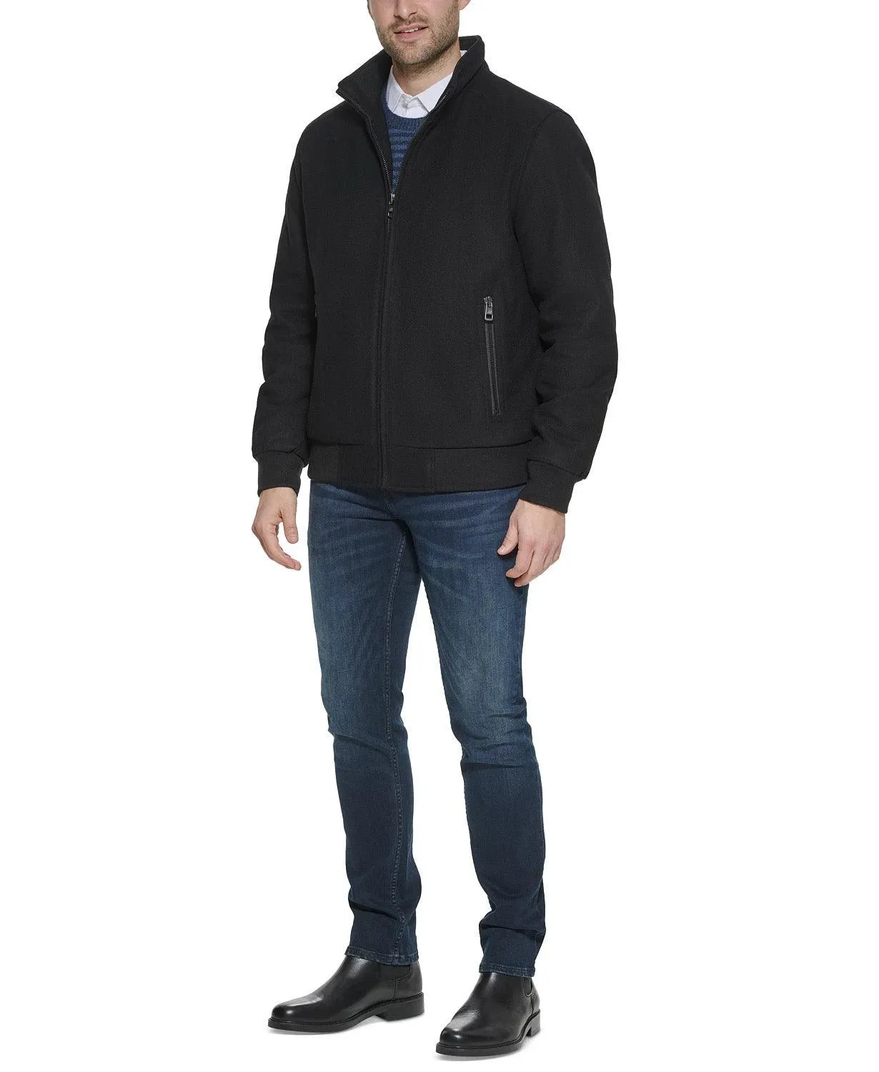 Calvin Klein Mens Regular fit Bomber Jacket Coat Large Black Wool