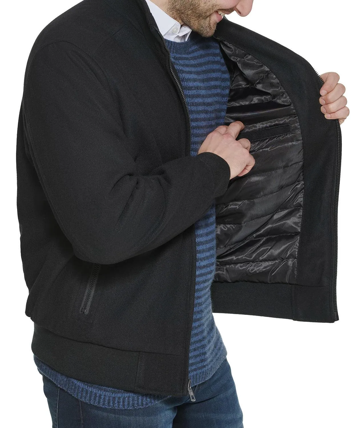 Calvin Klein Mens Regular fit Bomber Jacket Coat Large Black Wool