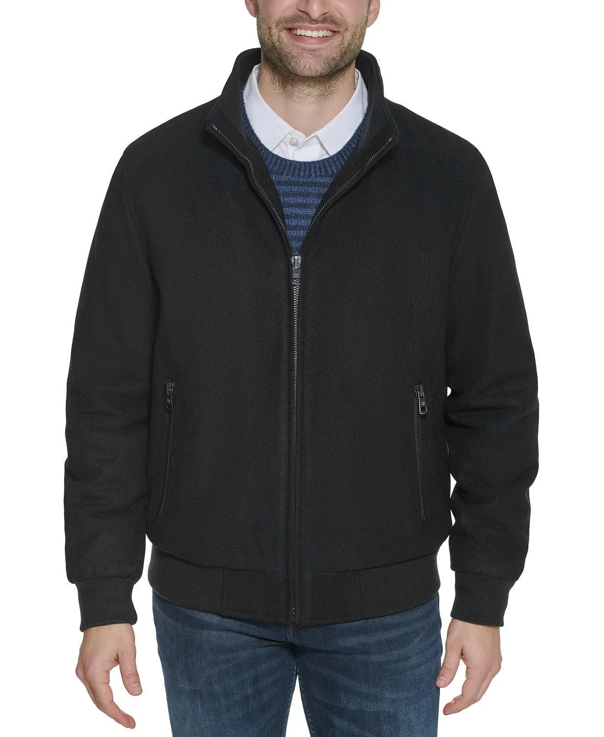 Calvin Klein Mens Regular fit Bomber Jacket Coat Large Black Wool